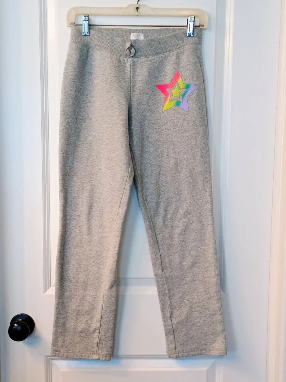 Children's Place Girls Size 14 XL Heather Gray Rainbow Glitter Star Sweatpant
